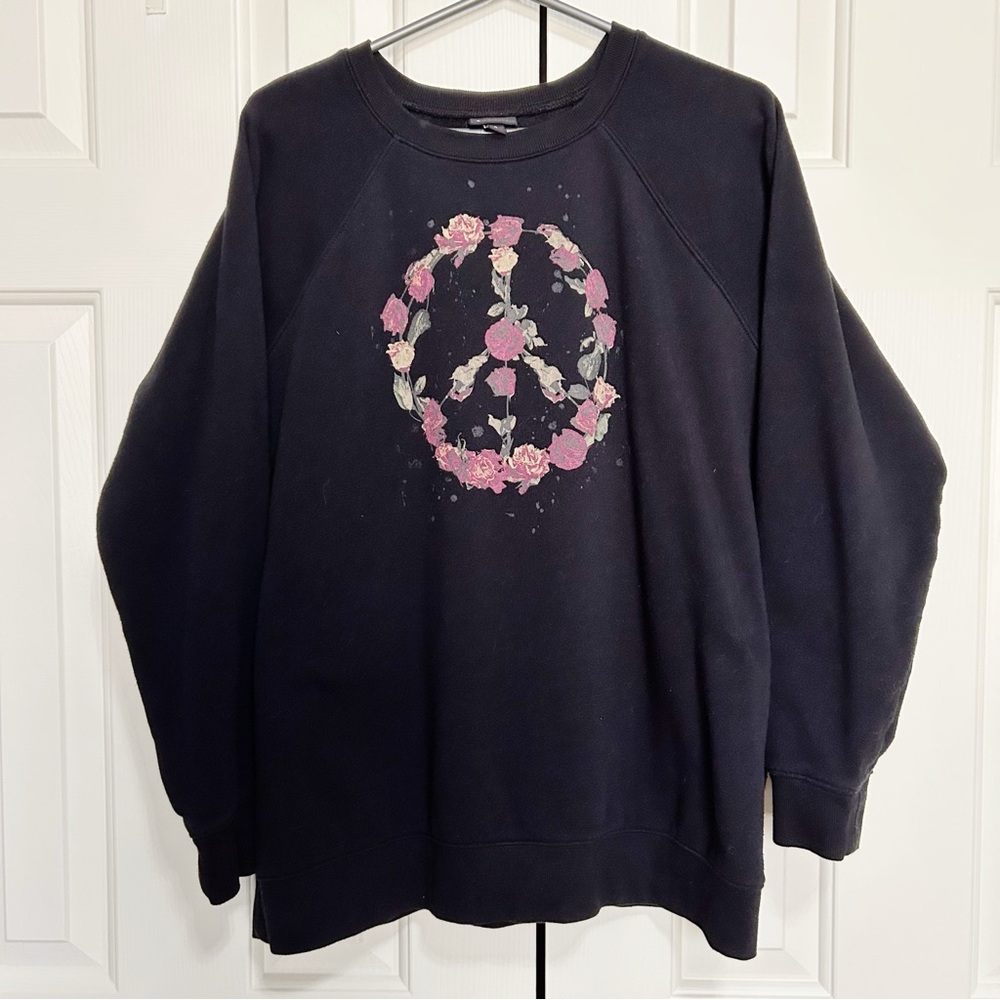 Torrid Black Sweatshirt, Plus Size 0. Floral Peace Retro